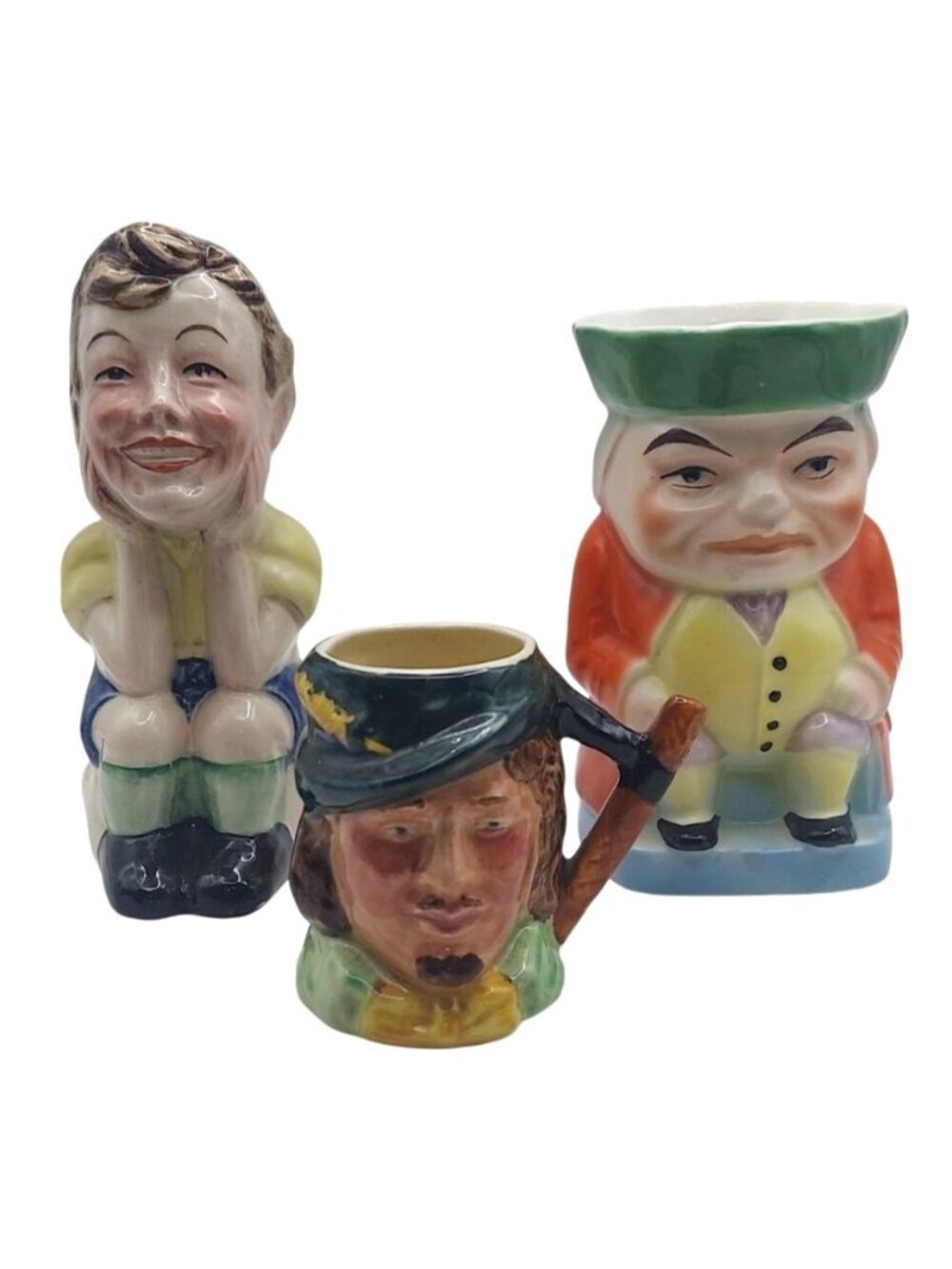 Character Toby Jugs Set Of 3 Hand Painted Ceramic Sandland England Vintage MCM